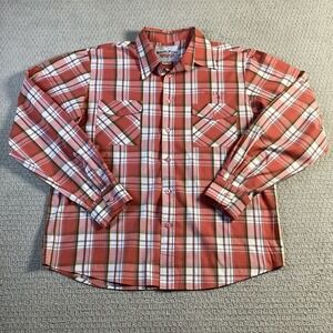 Pacific Flyer Plaid Button Up Shirt‎ Men XL Red White Brown Graphic Lion Print